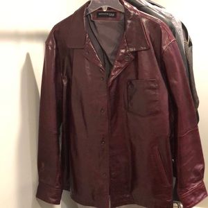Men’s red leather coat with pockets